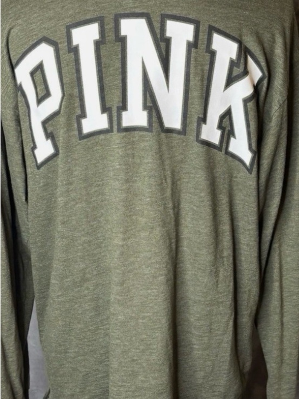 PINK Victoria's Secret Olive Green Long Sleeve Tee with White Logo